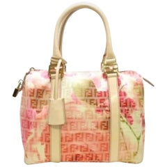 Fendi Floral Ff Forever Boston 228031 Pink Coated Canvas Satchel