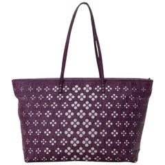 Fendi Perforated Laser Cut Out Tote 228077 Purple Coated Canvas Shoulder Bag