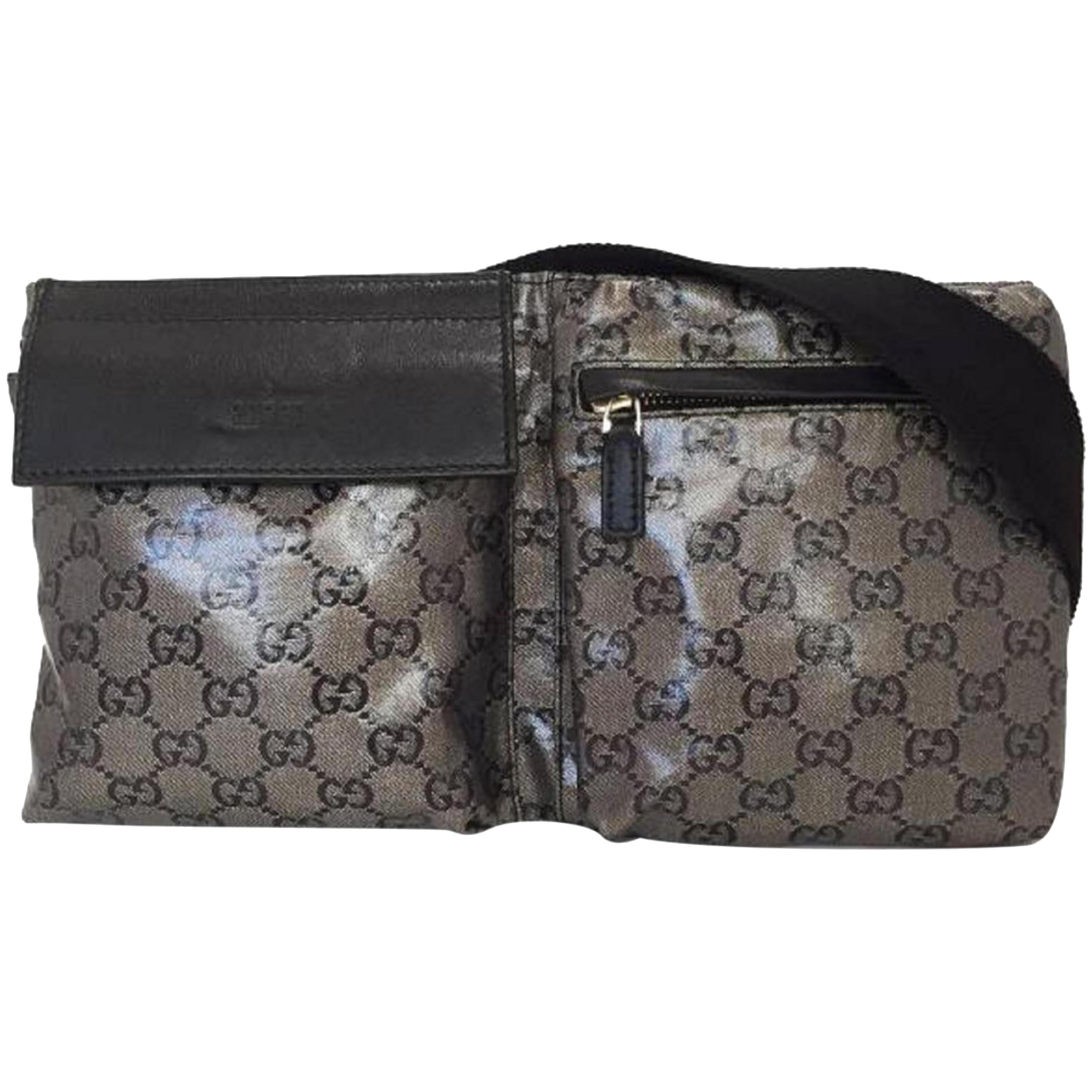 Gucci Crystal Monogram Gg Belt Fanny Pack 228312 Black Coated Canvas Cross Body  For Sale