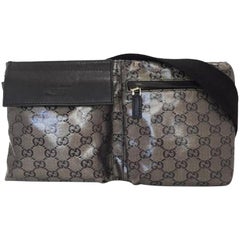 Gucci Crystal Monogram Gg Belt Fanny Pack 228312 Black Coated Canvas Cross Body 