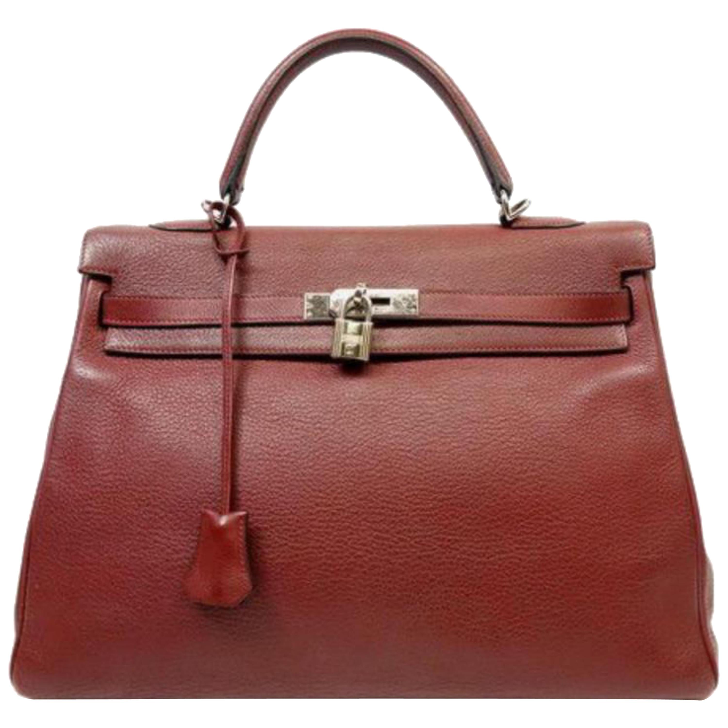 Hermès Kelly 35 227556 Rouge Ash Clemence Leather Satchel For Sale