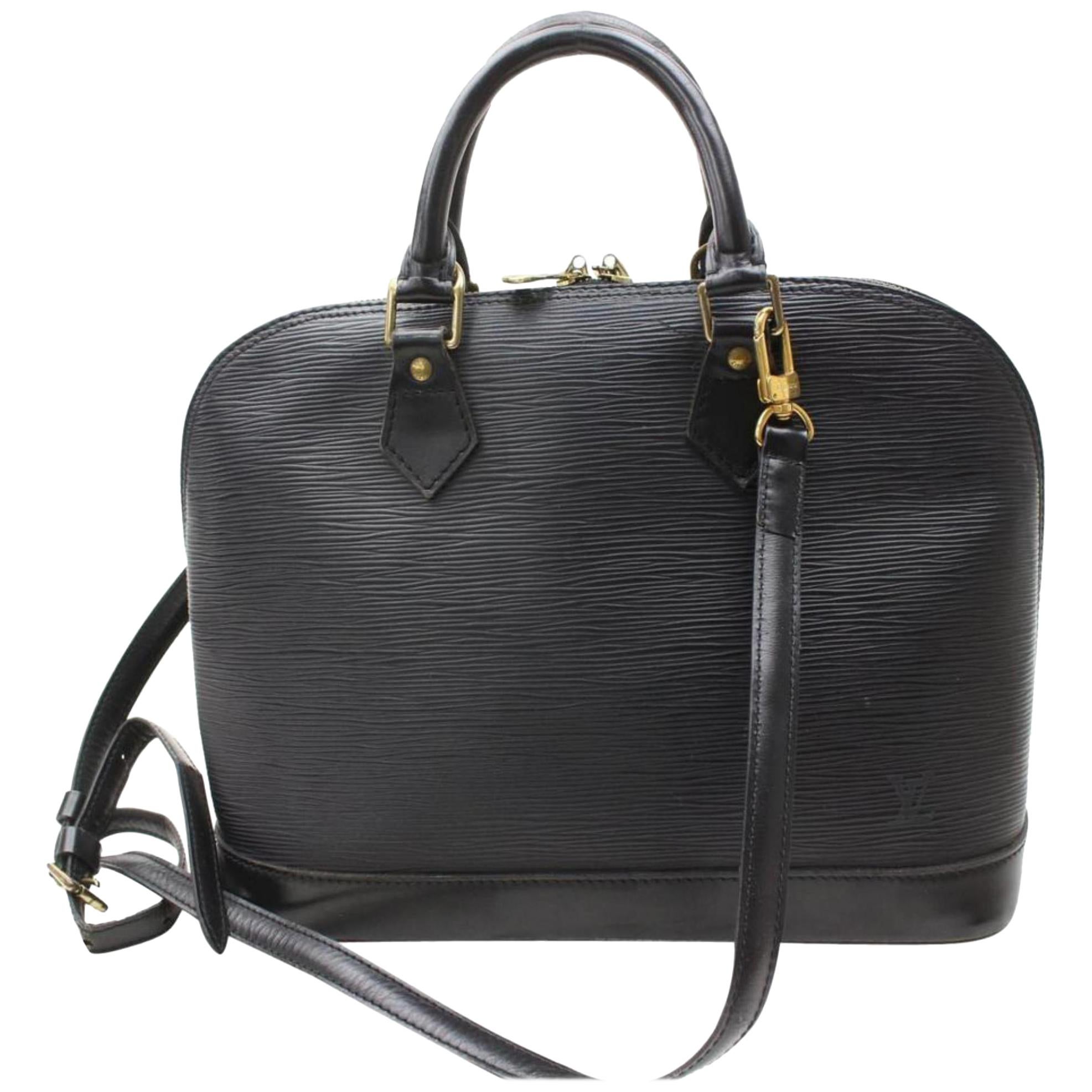 Louis Vuitton Alma Noir with Strap 868643 Black Leather Satchel For Sale