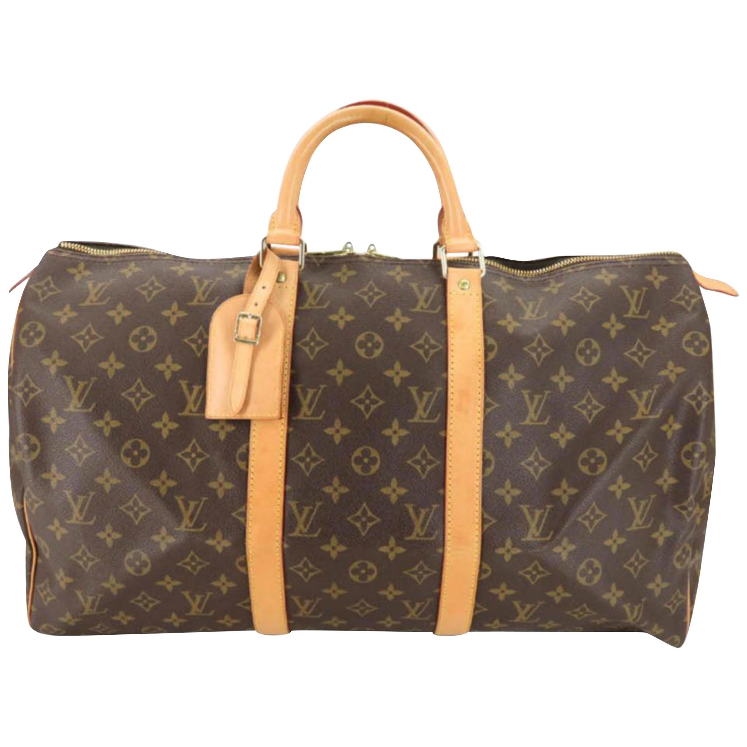 Louis Vuitton Keepall Monogram 50 868662 Brown Coated Canvas Weekend/Travel Bag For Sale