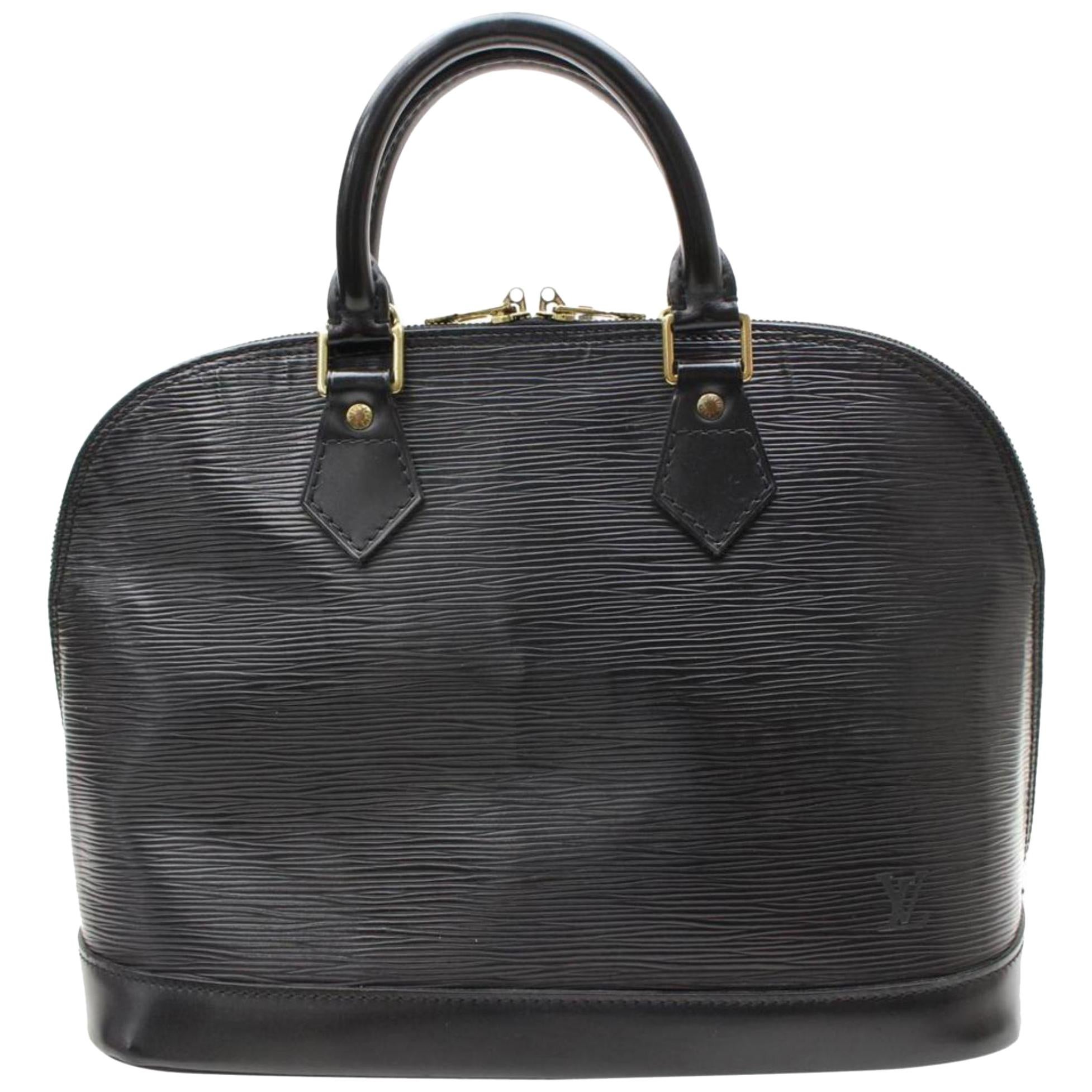 Louis Vuitton Alma 867516 Black Leather Satchel For Sale