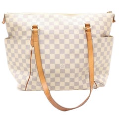 Louis Vuitton Totally Damier Azur Mm Zip 868458 White Coated Canvas Tote