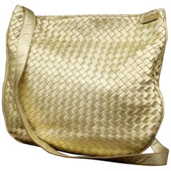 Bottega Veneta Metallic Messenger 227211 Gold Woven Leather Cross Body Bag