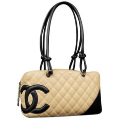 Chanel Cambon Bicolor Ligne Bowler 227765 Beige X Black Quilted Leather Shoulder
