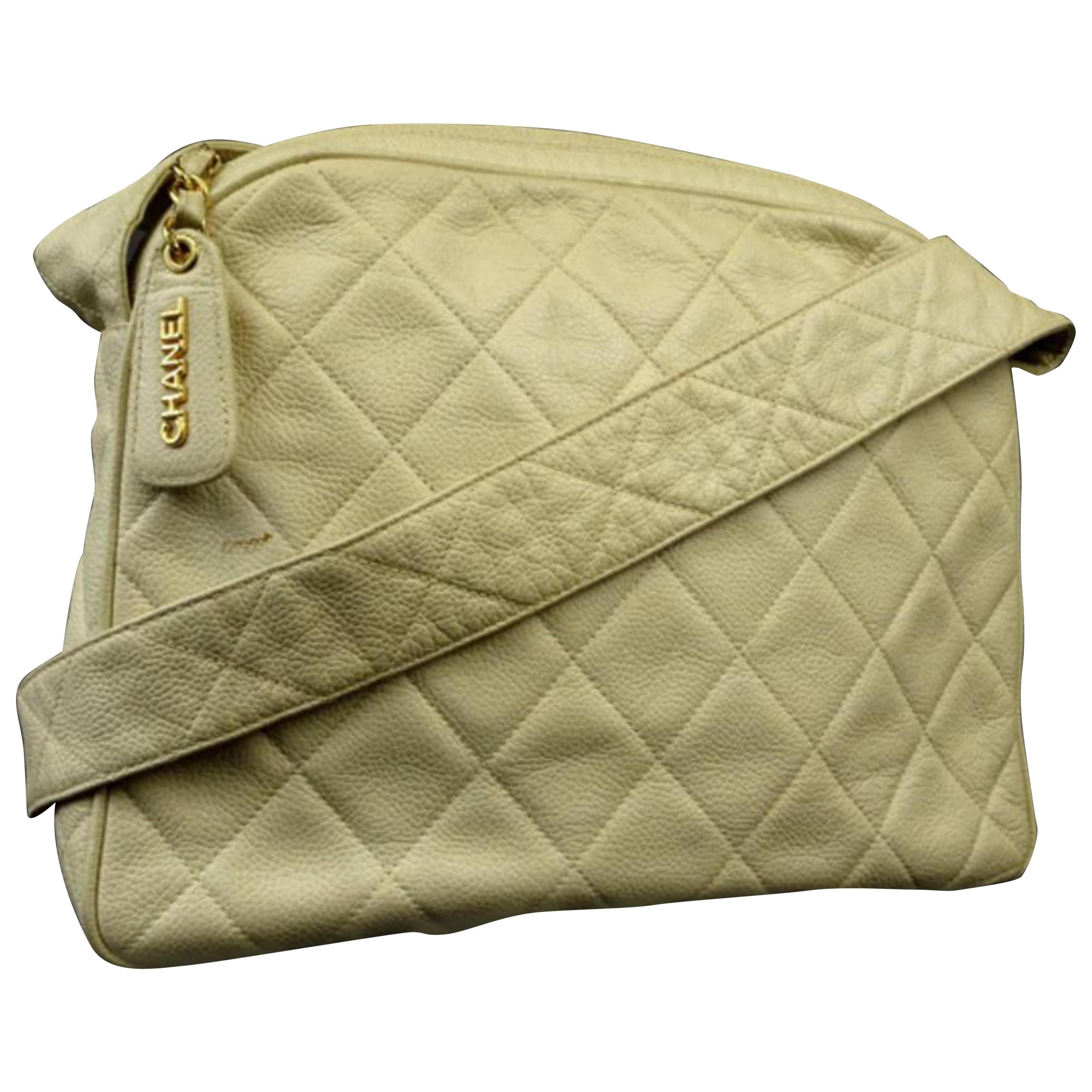 Chanel Messenger Camera Quilted Caviar 216073 Ivory Leather Cross Body Bag For Sale