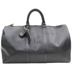 Louis Vuitton Keepall Duffle Noir 45 869492 Black Leather Weekend/Travel Bag