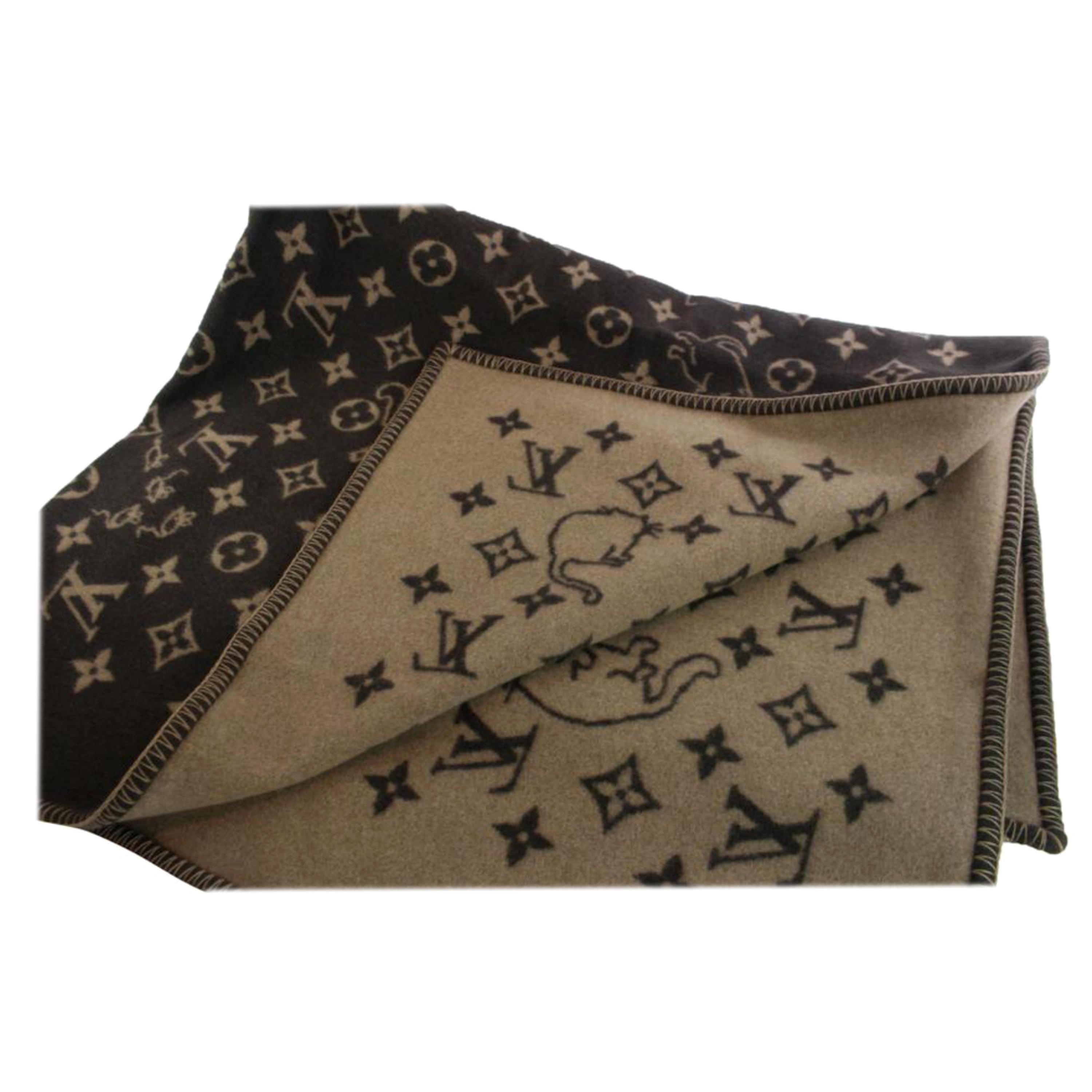 Louis Vuitton Brown Neo Grace Coddington Monogram Catogram Wool Blanket 868513 S