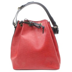 Louis Vuitton Bucket Bicolor Epi Black Petit Noe Drawstring Hobo 869538 Red Leat