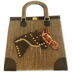 Vintage Rare Large Jolles of Paris 1950s Horse Equestrian bag Handbag