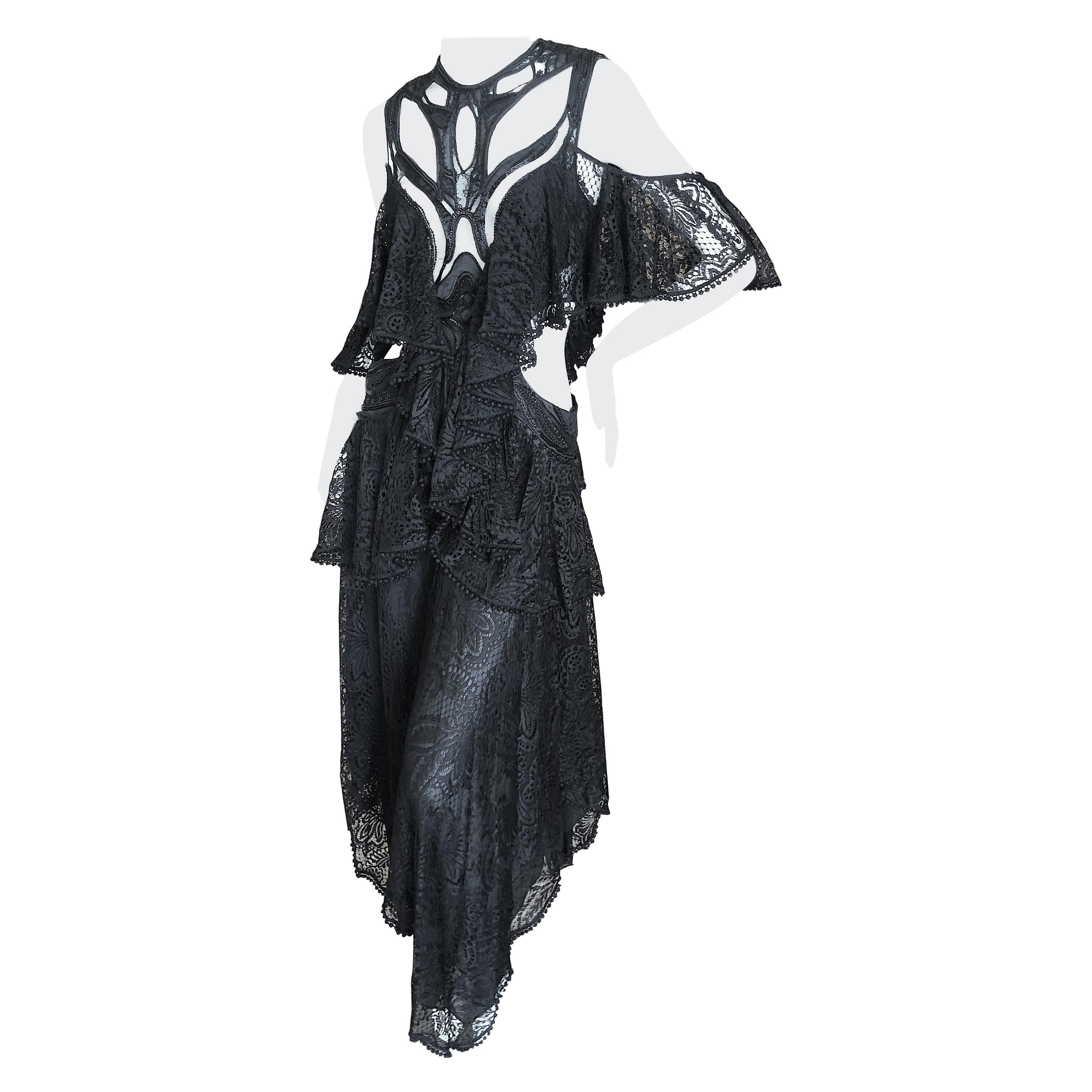 Alexander McQueen Pre Fall 2018 Goth Black Lace Beaded Dress by Sarah Burton For Sale