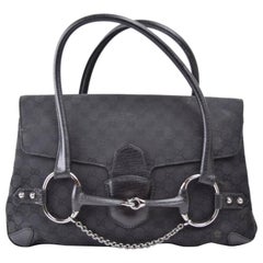Gucci Horsebit Signature Monogram Chain Flap 869389 Black Canvas Shoulder Bag