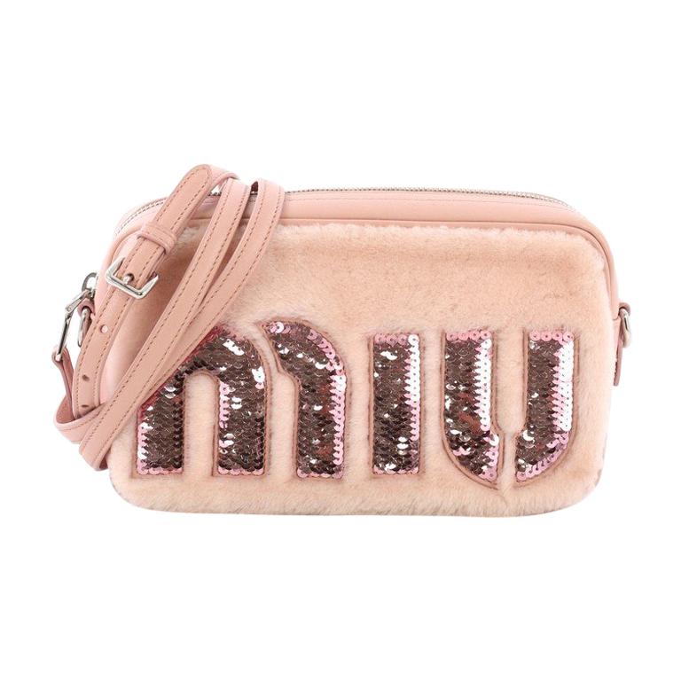 Miu Miu Logo Crossbody Bag Sequin Embellished Shearling Small at 1stDibs