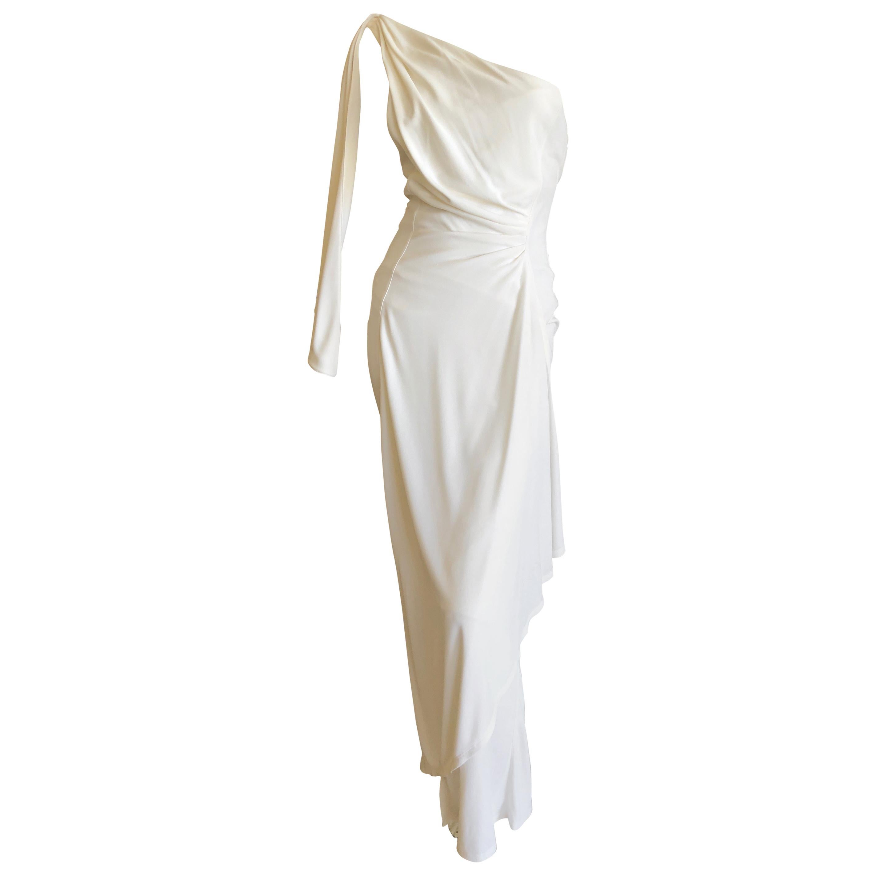 Thierry Mugler Paris Vintage Eighties Ivory White One Shoulder Goddess Dress For Sale