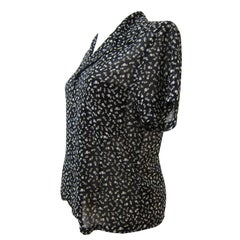 Comme des Garcons Schwarzweiße Bluse mit kurzen Ärmeln und Blumen AD 2001