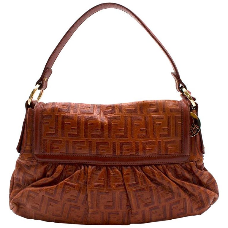 Fendi Brown Leather Monogram Shoulder Bag at 1stDibs