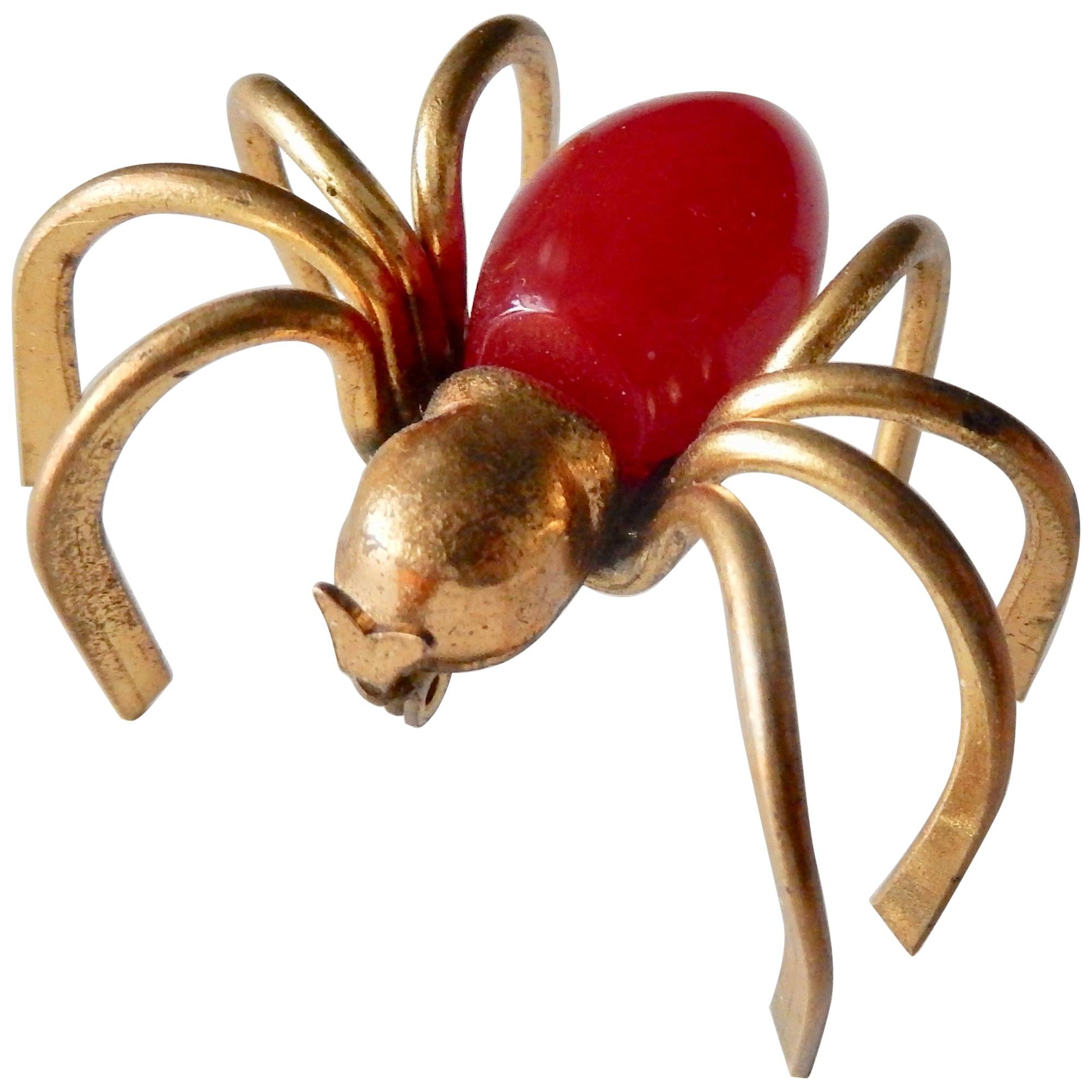 Art Deco Red Bakelite Spider Pin For Sale