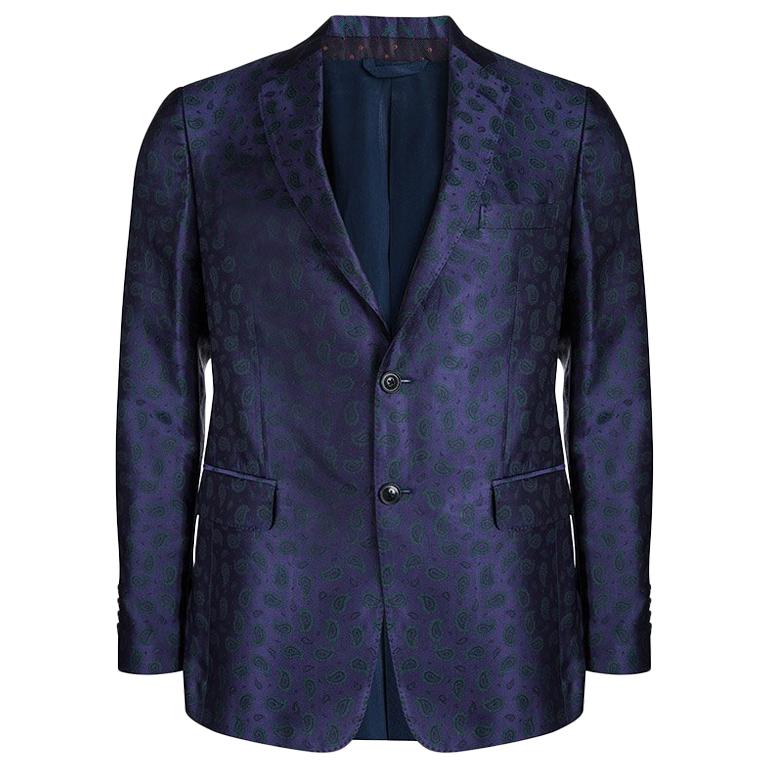 Etro Purple Paisley Motif Jacquard Silk Blazer M For Sale at 1stDibs