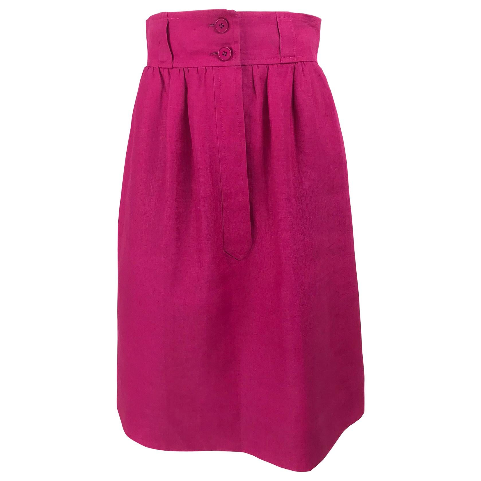 Givenchy Hot Pink Linen Skirt 1980s
