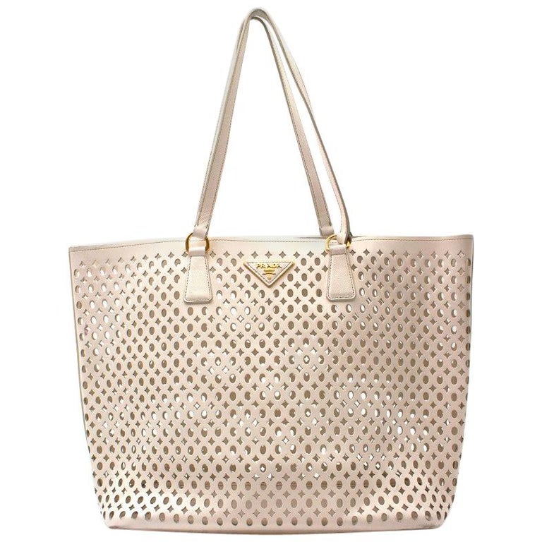 Prada White Laser Cut-out Shoulder Tote at 1stDibs | laser cut bag