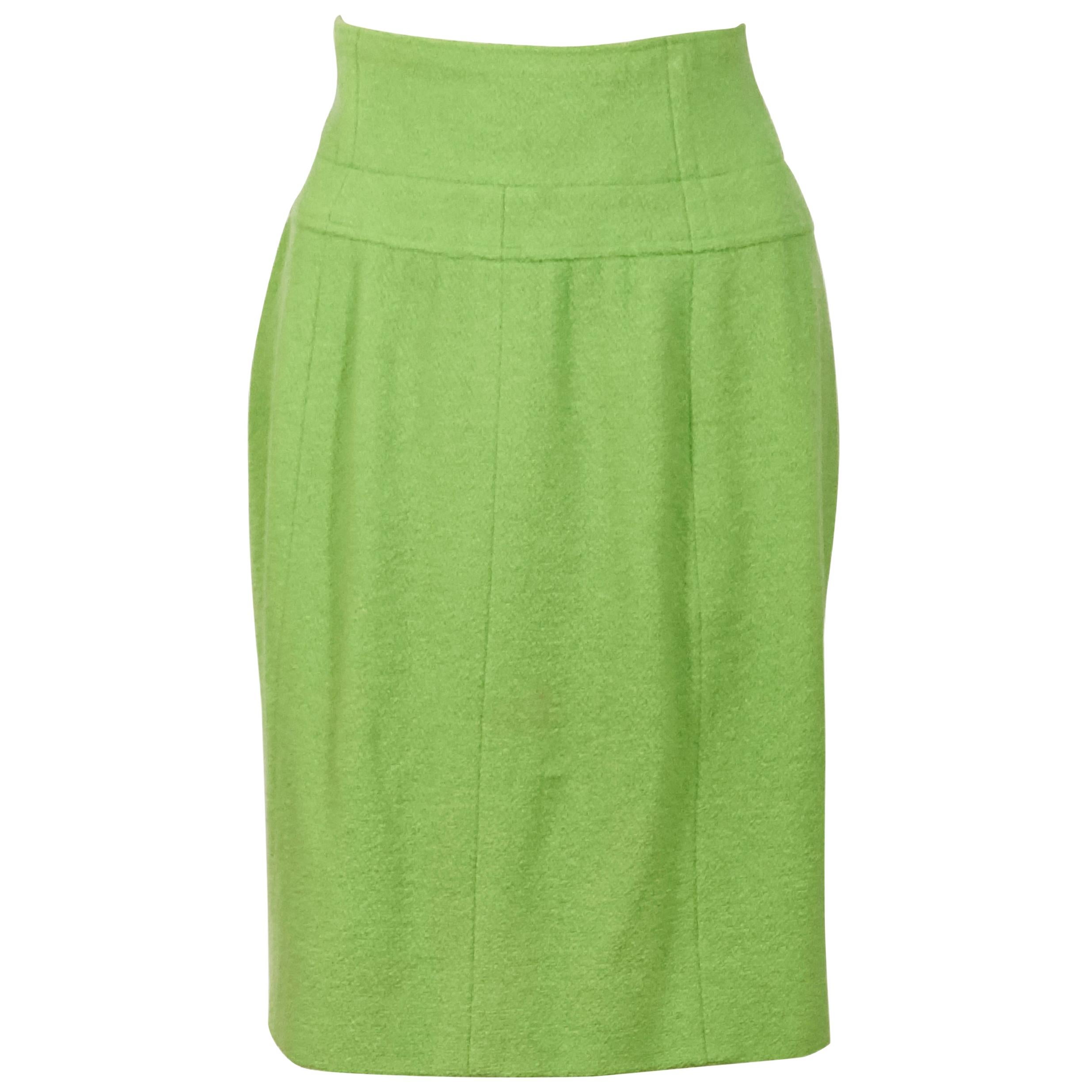 Lime Green Chanel Wool Skirt