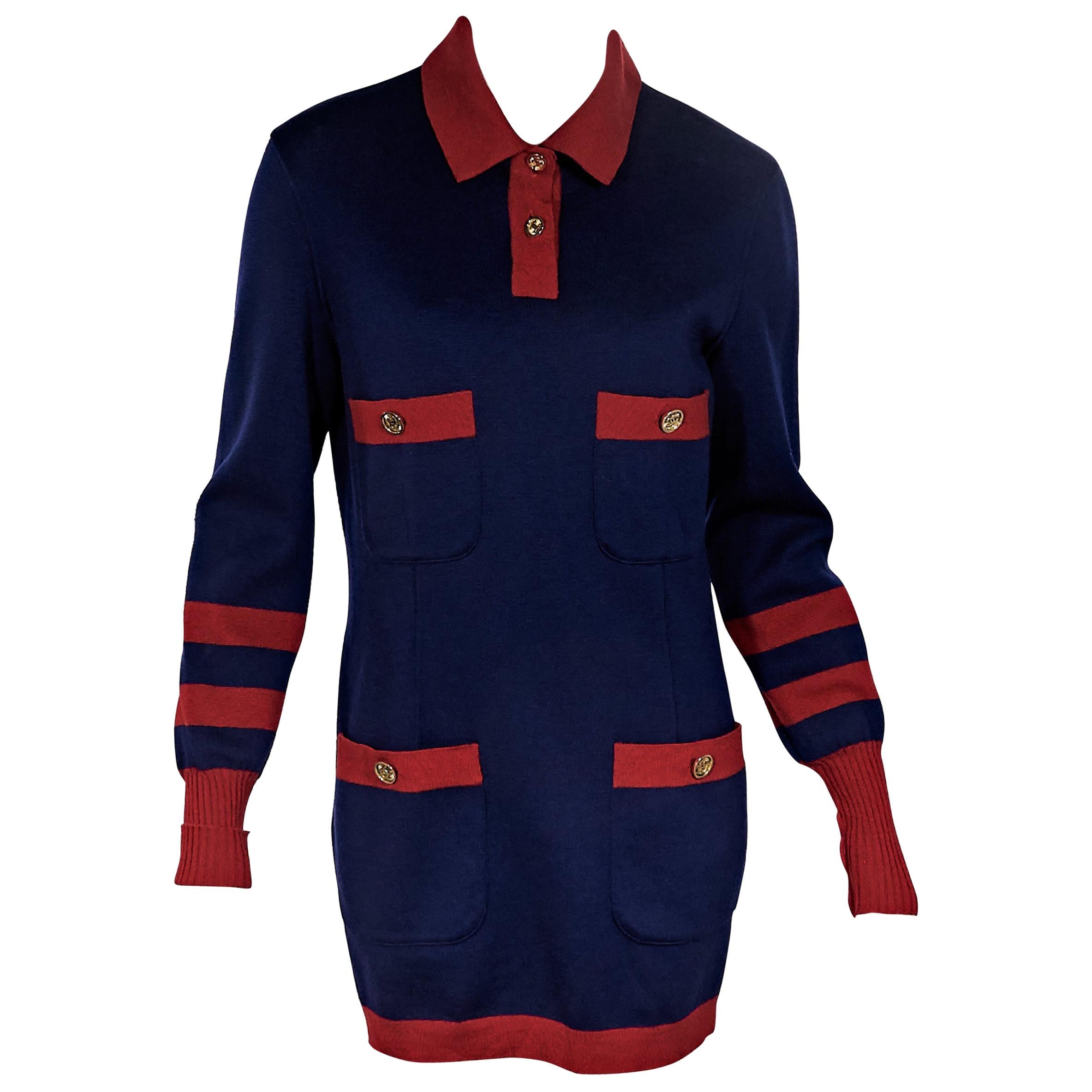 Blue & Red Chanel Knit Sweater Dress