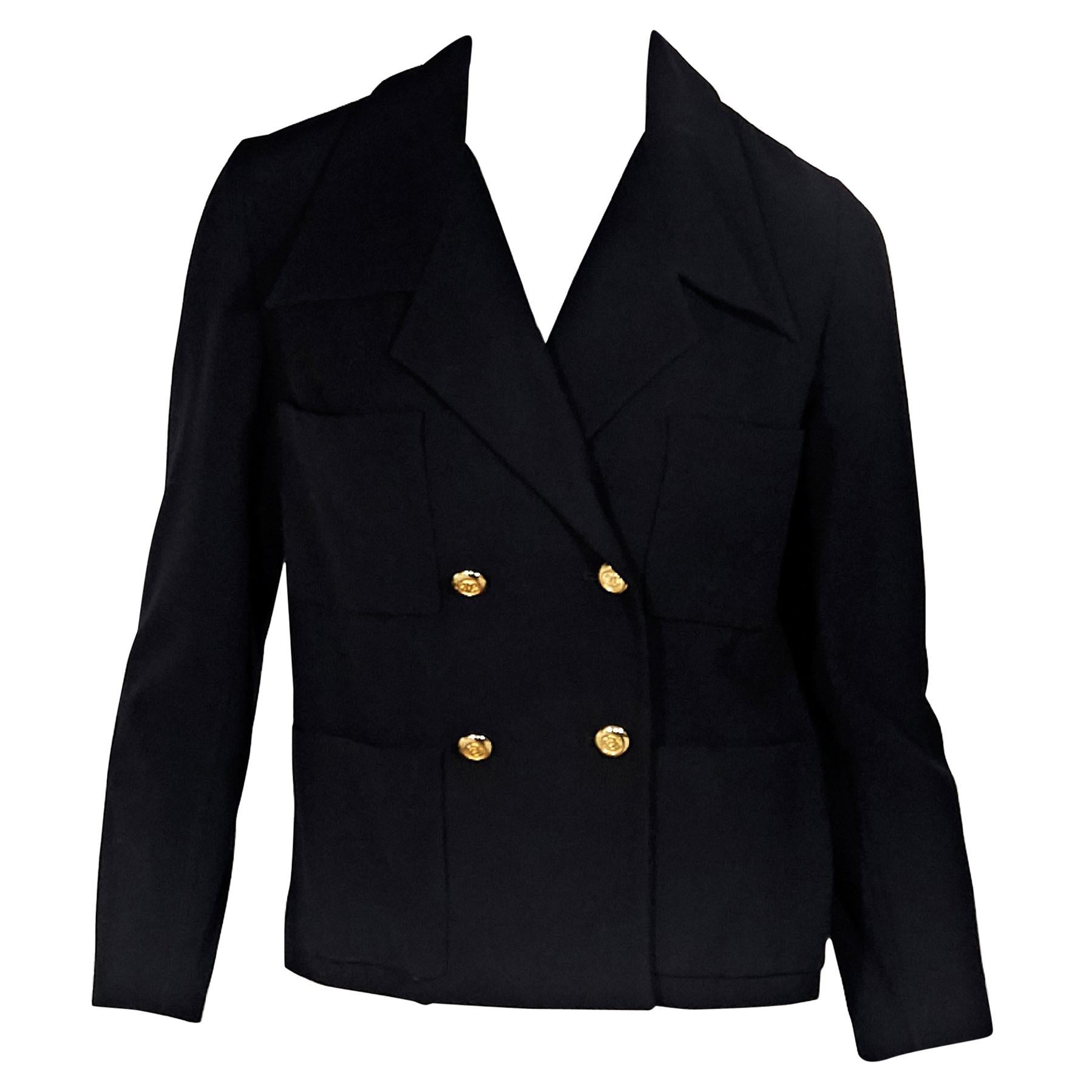 Black Vintage Chanel Double-Breasted Jacket For Sale at 1stDibs ...