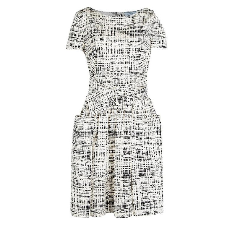 Prada 25 Patchwork Short-sleeved Dress Black mix Beige Cotton main image 1