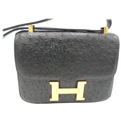 Hermès Retro Constance Bag Black Ostrich Autruche Noir Ghw 23 cm