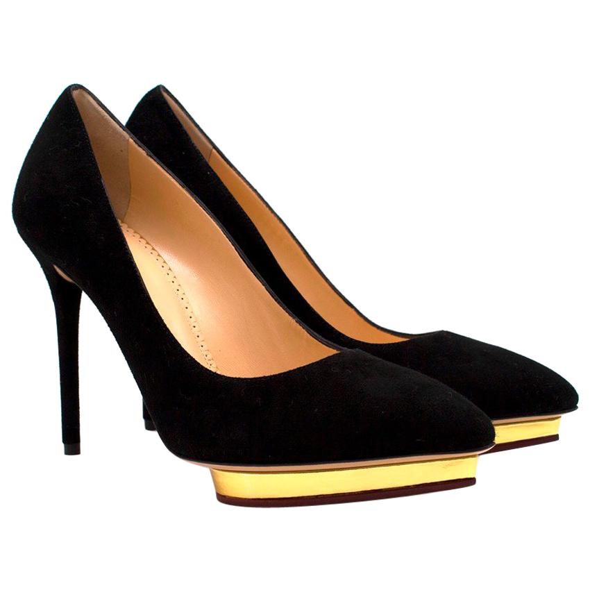 Charlotte Olympia Black and Gold Suede Platform Pumps US 8.5 For Sale ...