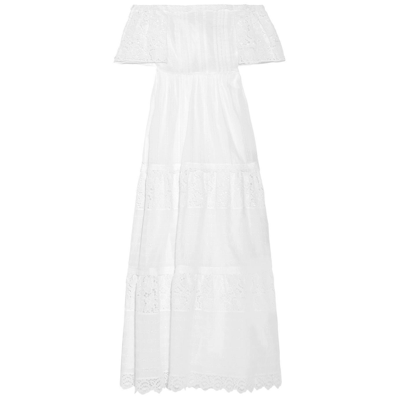 Valentino Off-The-Shoulder Broderie Anglaise Cotton-Blend Maxi Dress at ...