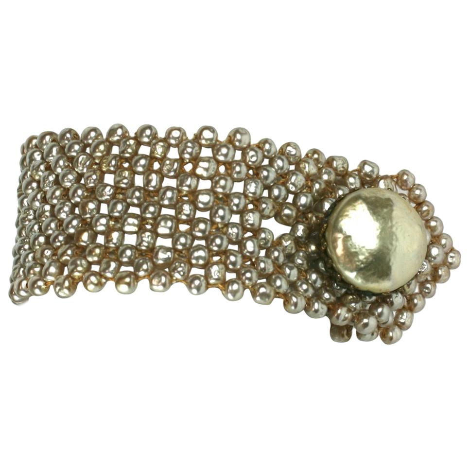 Miriam Haskell Woven Pearl Shirt Cuff Bracelet For Sale