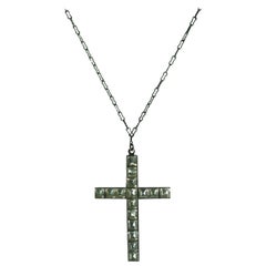 Vintage Art Deco Channel Set Cross Necklace