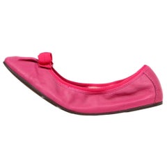 Salvatore Ferragamo Pink Leather Elastic Ballet Flats W/ Bow Sz 9
