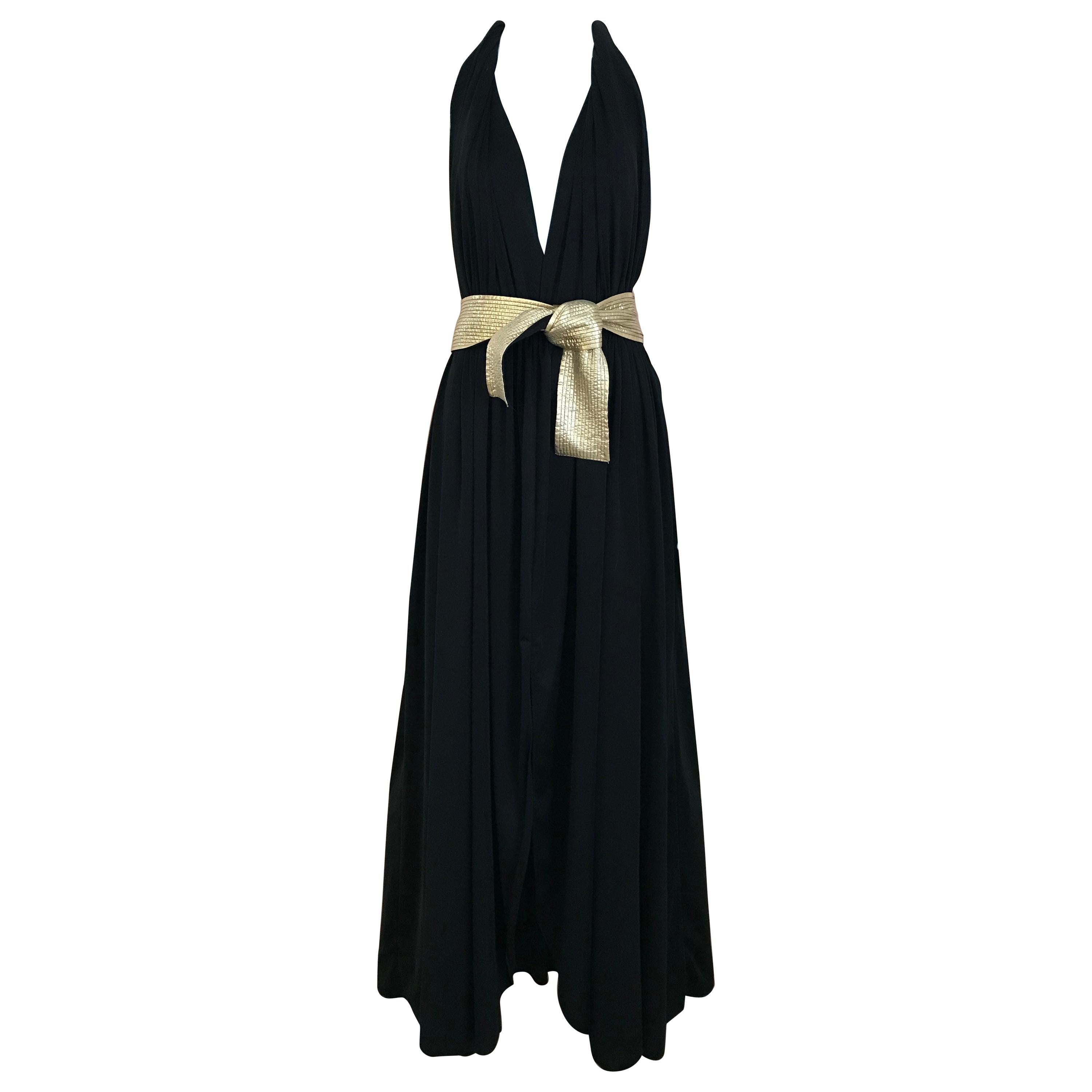 1970s Bill Tice Halter Black Jersey Dress 