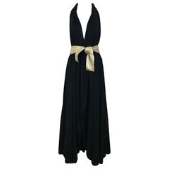 Retro 1970s Bill Tice Halter Black Jersey Dress 