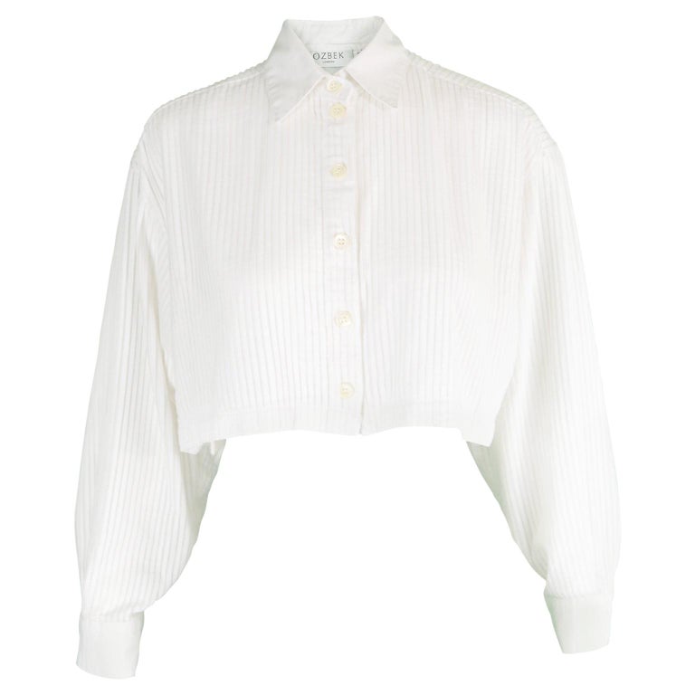 Rifat Ozbek Vintage White Cotton Pintuck Pleated Crop Cropped Shirt ...