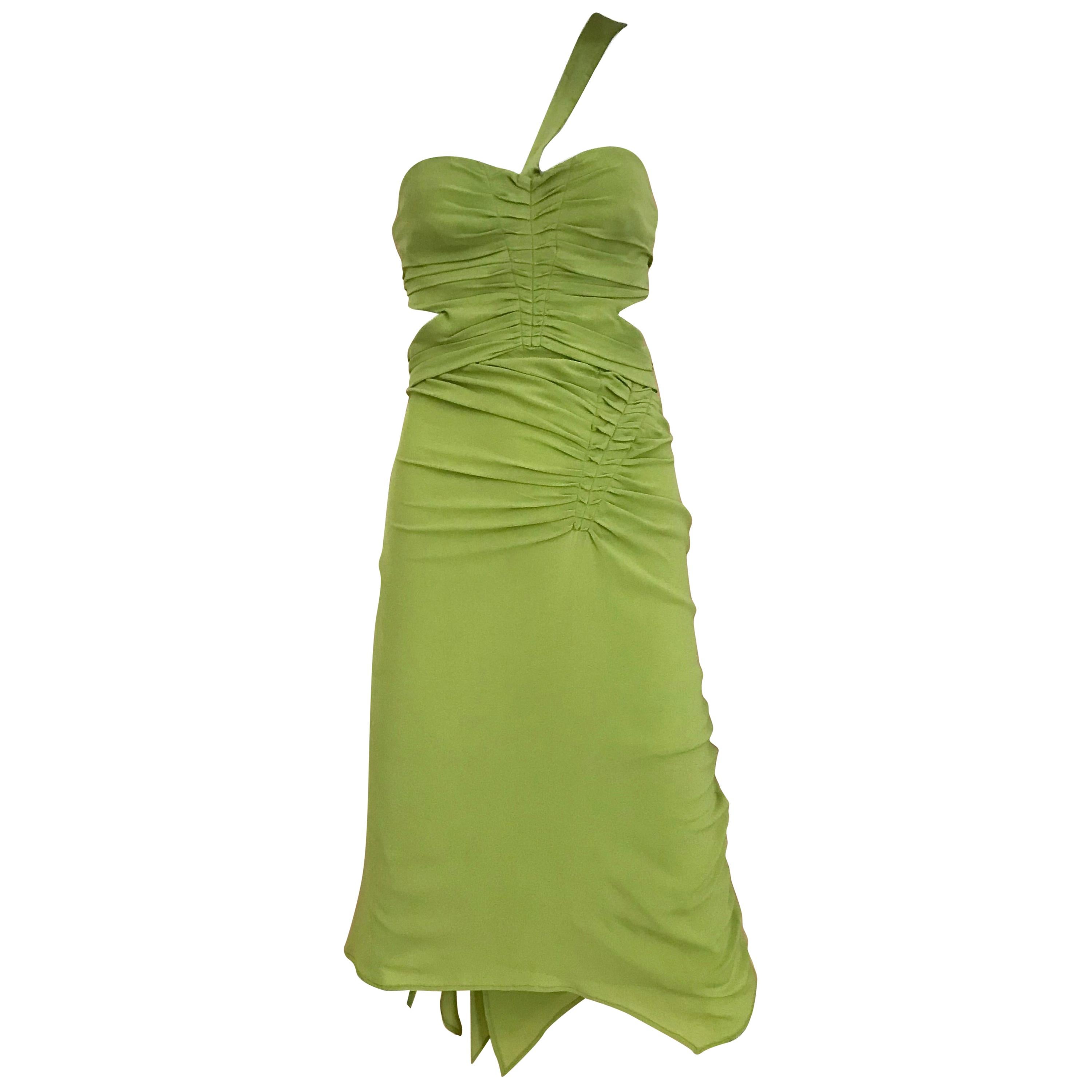 green silk cocktail dress