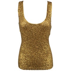 DONNA KARAN Size M Gold Sequin Cashmere / Silk Knit Tank Top