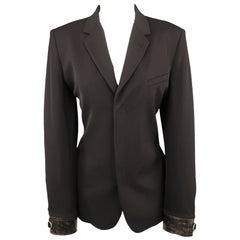 JEAN PAUL GAULTIER Size 12 Black Hidden Placket Leather Cuff Blazer