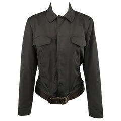 Jean-Paul Gaultier - Veste camionneur marron avec ceinture et bride en caoutchouc noir, taille 8