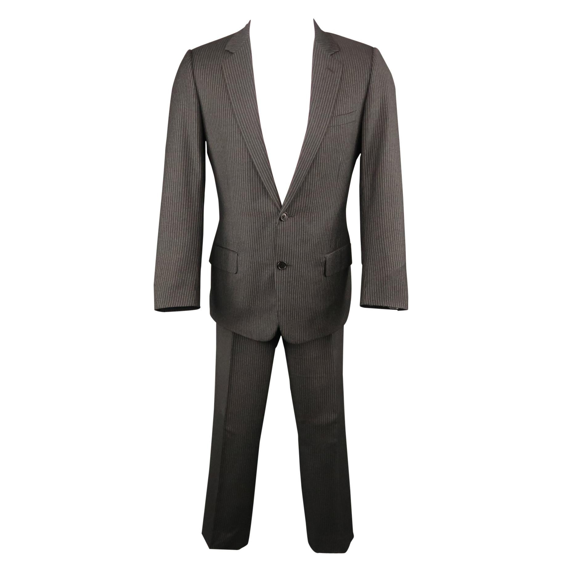 DIOR HOMME 38 Gray Striped Wool 32 28 Notch Lapel Suit