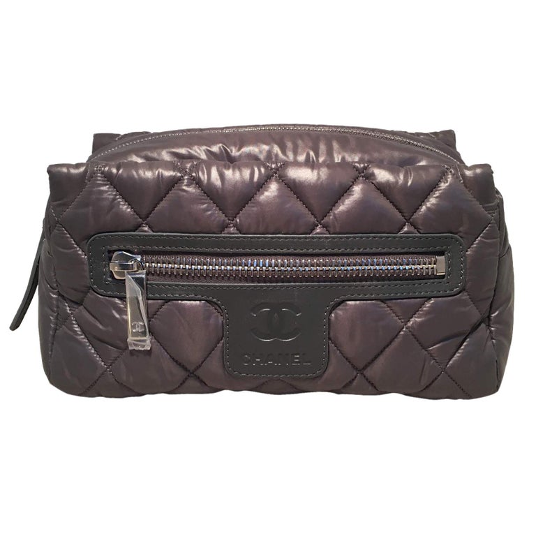 Chanel Grey Quilted Nylon Travel Accessories Cosmetic Pouch For Sale at  1stDibs