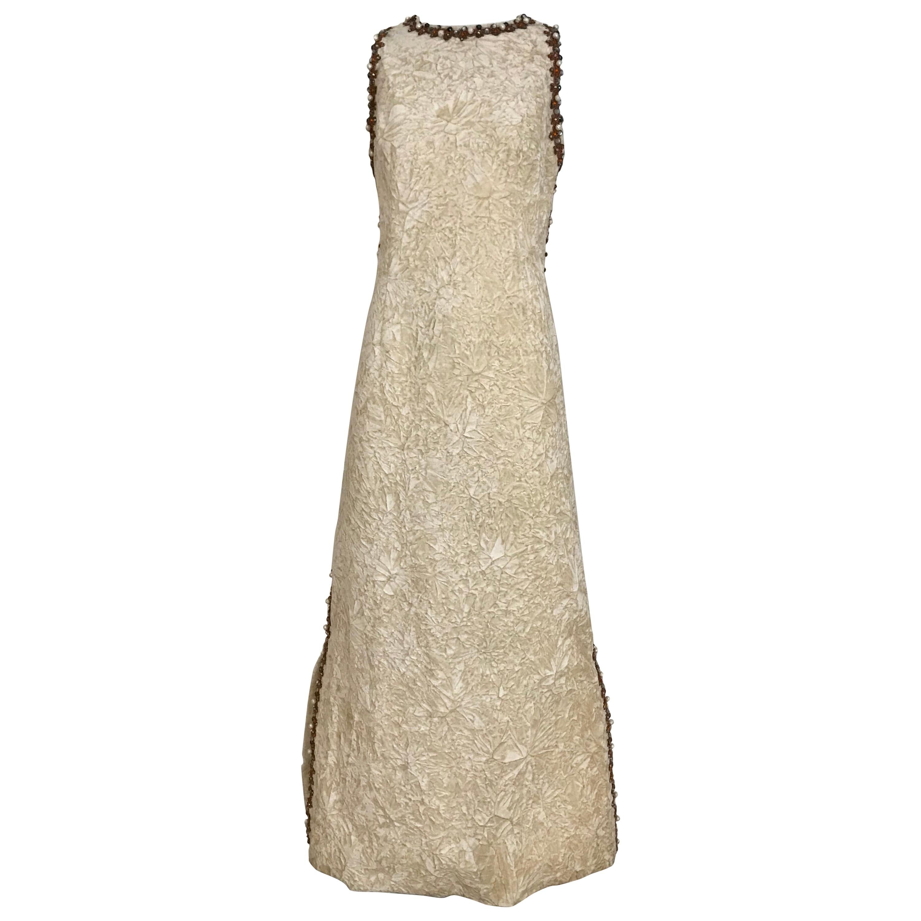 1960s Bill Blass Creme Crushed Velvet Maxi Dress with matching Coat