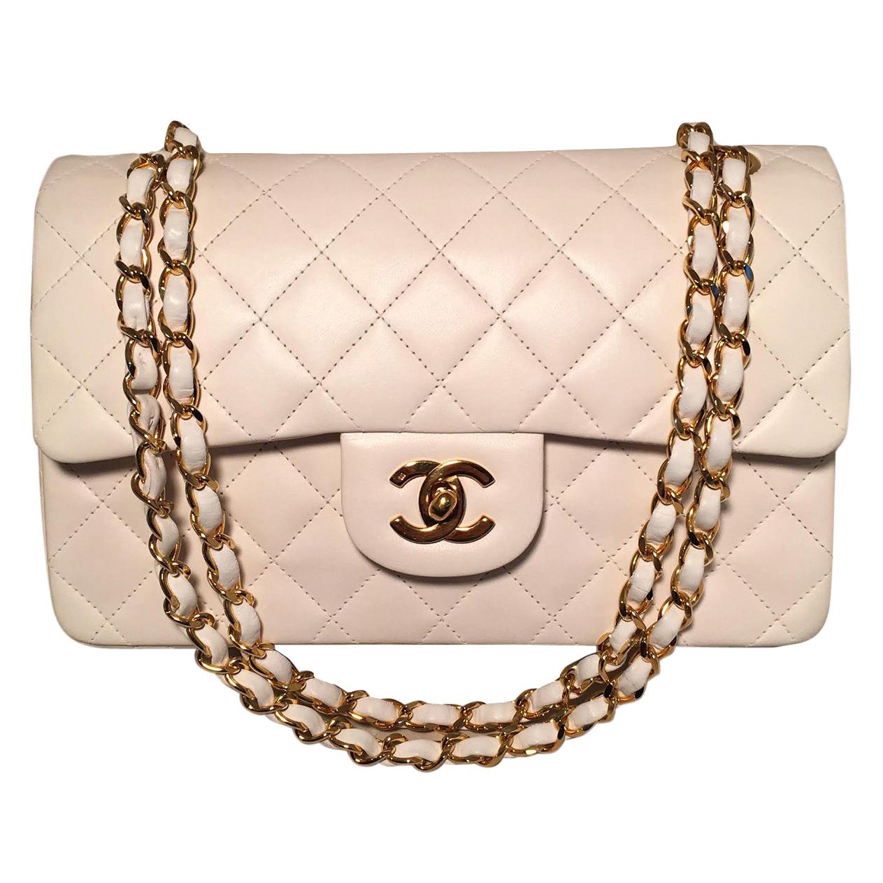 Chanel Vintage White 9 inch 2.55 Double Flap Classic Shoulder Bag