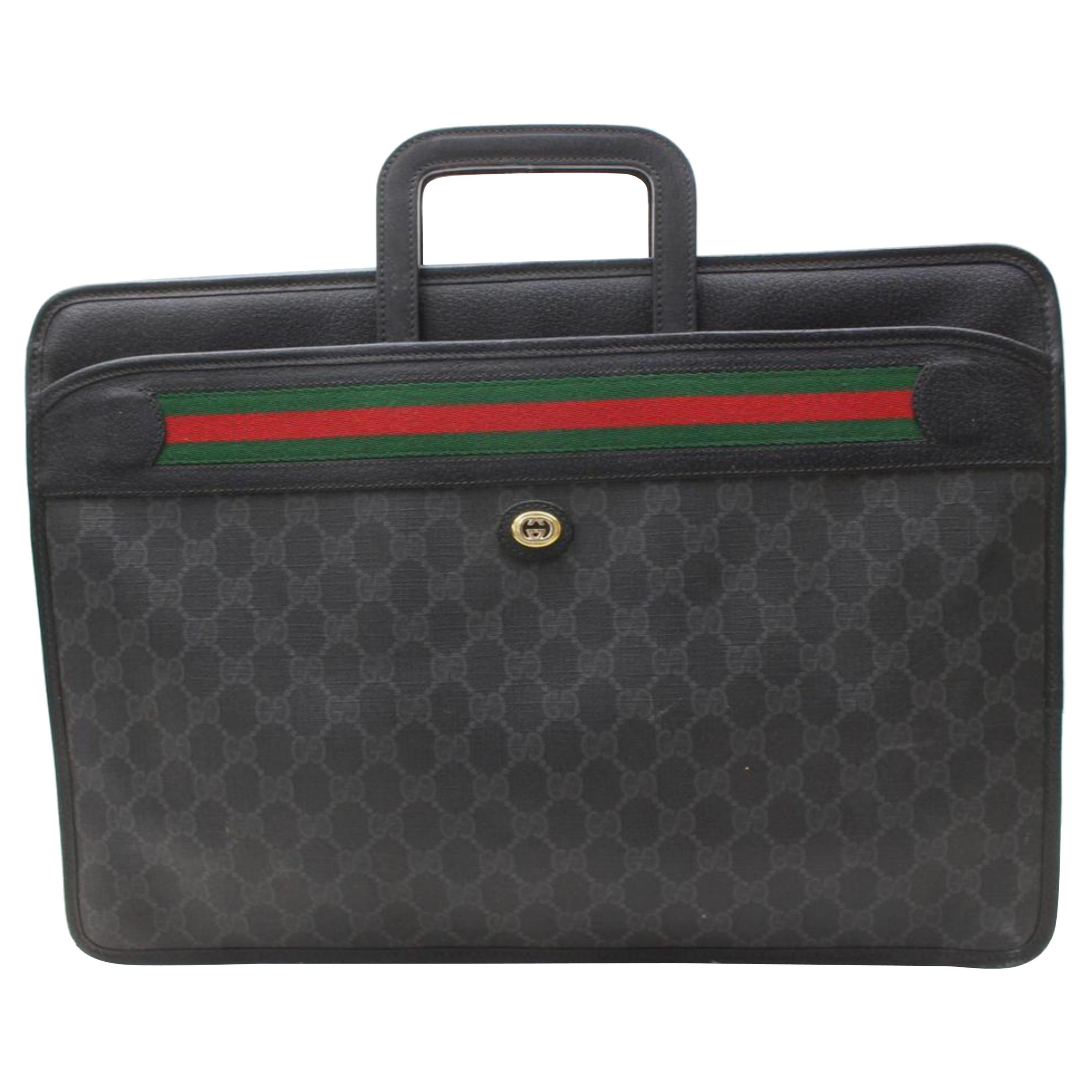 Gucci Sherry Monogram Web Attache Briefcase 868734 Black Coated Canvas Laptop Ba For Sale