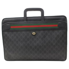 Used Gucci Sherry Monogram Web Attache Briefcase 868734 Black Coated Canvas Laptop Ba