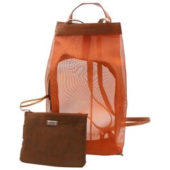 Loewe Mesh Backpack with Pouch 868549 Orange Nylon Tote